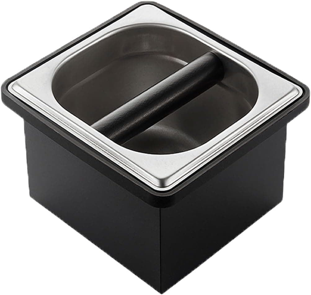 Stainless steel coffee knock box with rubber noise reduction