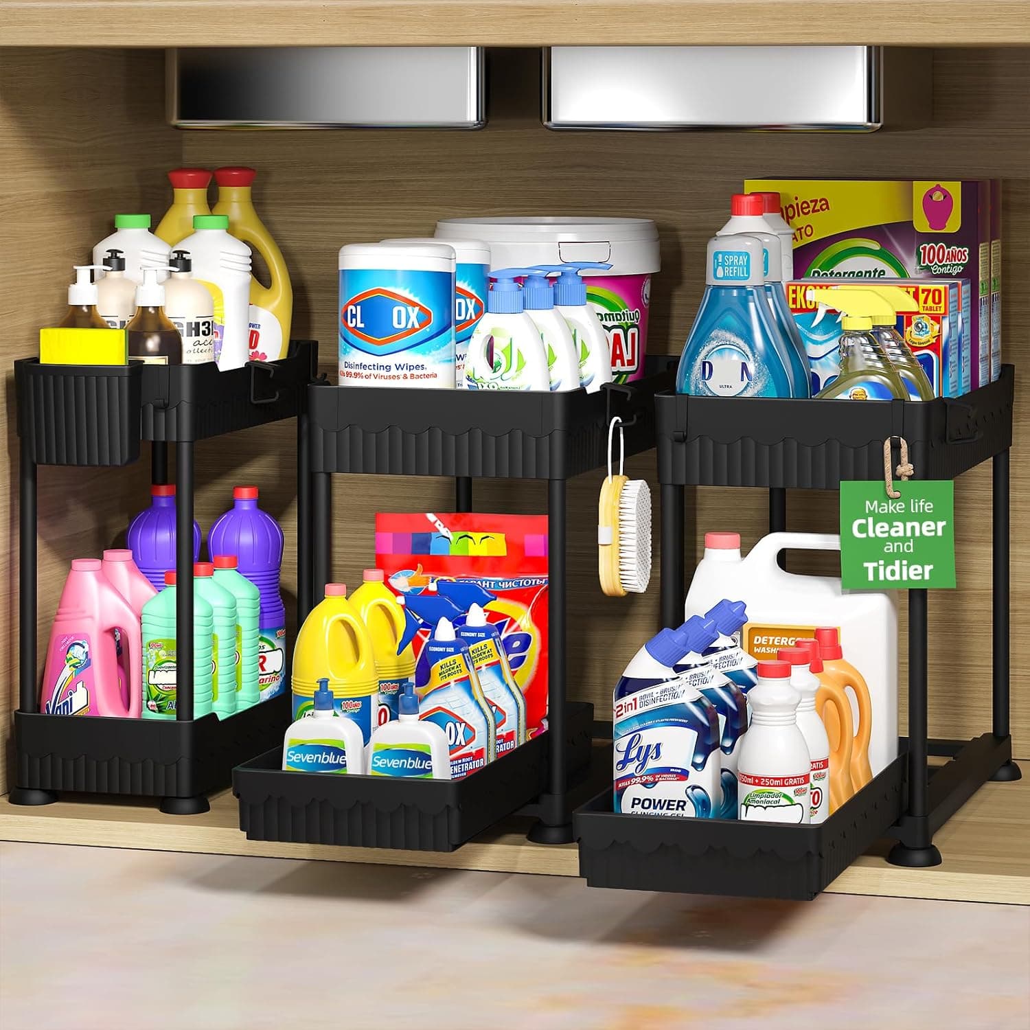 Sevenblue under sink organizer with sliding drawers
